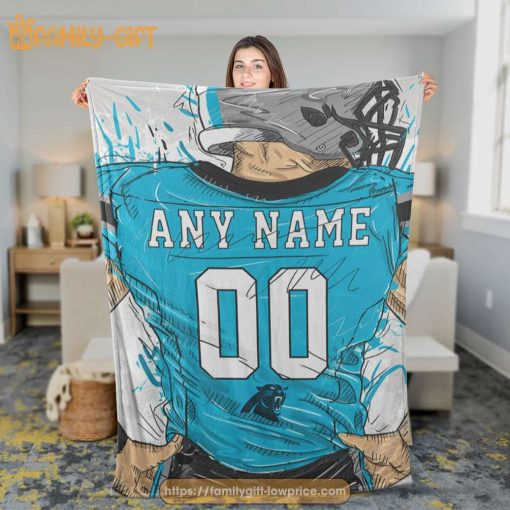 Custom Carolina Panthers Blanket – Personalized NFL Jersey Blanket with Name & Number