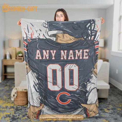 Custom Chicago Bears Blanket – Personalized NFL Jersey Blanket with Name & Number