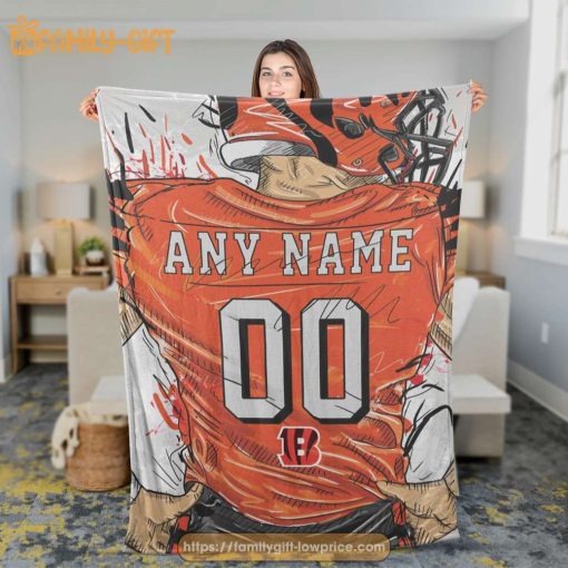 Cute Blanket Cincinnati Bengals Jersey NFL Blanket – Personalized Blankets with Names – Custom NFL Jersey