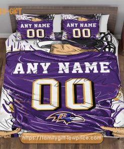Personalised Football Gift Cute Bed Sets Baltimore Ravens Jersey NFL Football Bedding Set for Fan