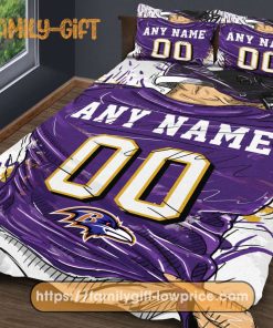 Baltimore Ravens Jersey NFL Bedding Sets, Baltimore Ravens Custom Jersey, Cute Bed Sets Custom Name Number
