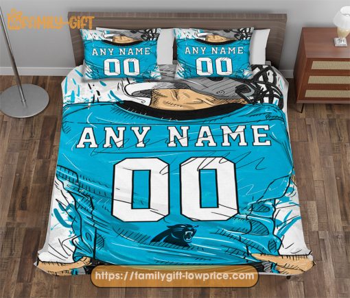 Carolina Panthers Jersey NFL Bedding Sets, Carolina Panthers Gifts, Cute Bed Sets Custom Name Number