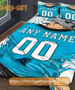 Carolina Panthers Jersey NFL Bedding Sets, Carolina Panthers Gifts, Cute Bed Sets Custom Name Number