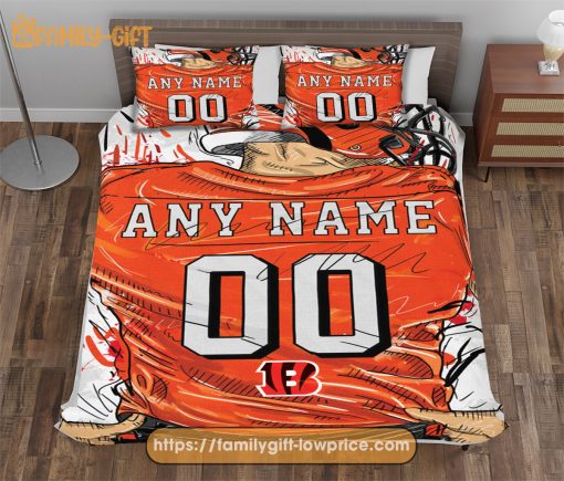 Cincinnati Bengals Jerseys NFL Bedding Sets, Cincinnati Bengals Gifts, Cute Bed Sets Custom Name Number