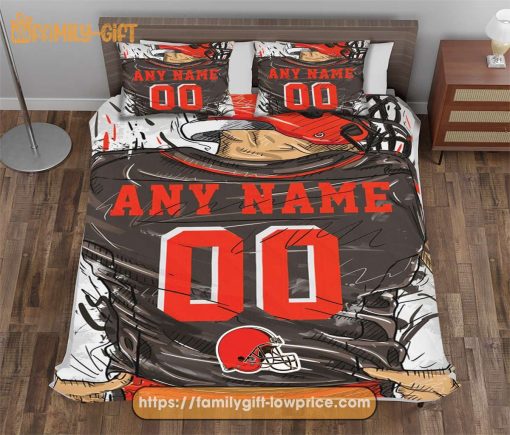 Cleveland Browns Football Jerseys NFL Bedding Sets, Cleveland Browns Gifts, Cute Bed Sets Custom Name Number