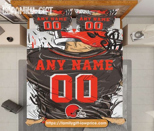 Cleveland Browns Football Jerseys NFL Bedding Sets, Cleveland Browns Gifts, Cute Bed Sets Custom Name Number