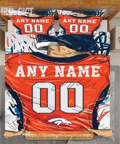 Personalised Football Gift Cute Bed Sets Denver Broncos Jersey NFL Football Bedding Set for Fan