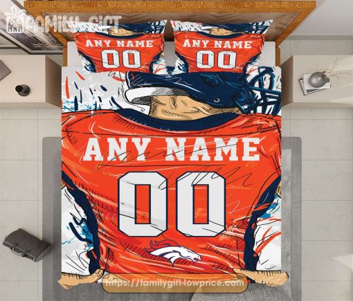 Denver Broncos Jersey NFL Bedding Sets, Denver Broncos Gifts, Cute Bed Sets Custom Name Number