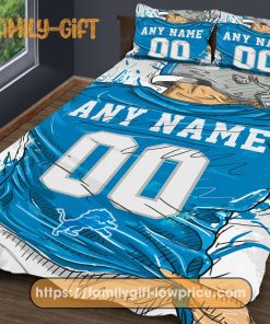 Detroit Lion Jersey NFL Bedding Sets, Detroit Lions Gifts, Cute Bed Sets Custom Name Number