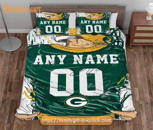 Custom Green Bay Packers Jersey NFL Bedding Sets, Unique Green Bay Packers Gifts, Cute Bed Sets Custom Name Number