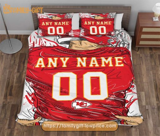 Custom Kansas City Chiefs Jersey NFL Bedding Sets, Kansas City Chiefs Gifts, Cute Bed Sets Custom Name Number