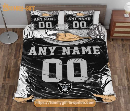 Las Vegas Raiders Jersey NFL Bedding Sets, Raiders Gifts, Cute Bed Sets Custom Name Number