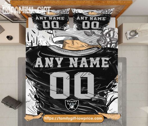 Las Vegas Raiders Jersey NFL Bedding Sets, Raiders Gifts, Cute Bed Sets Custom Name Number