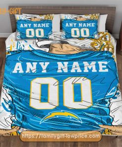 Personalised Football Gift Cute Bed Sets Los Angeles Chargers Jersey NFL Football Bedding Set for Fan