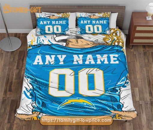 Los Angeles Chargers Jerseys NFL Bedding Sets, Cute Bed Sets Custom Name Number, Gifts for Los Angeles Chargers fans