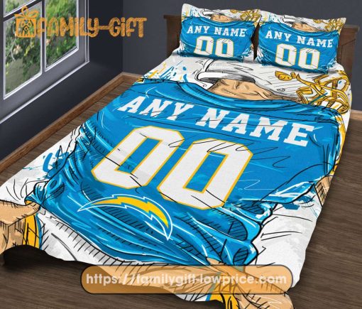 Los Angeles Chargers Jerseys NFL Bedding Sets, Cute Bed Sets Custom Name Number, Gifts for Los Angeles Chargers fans