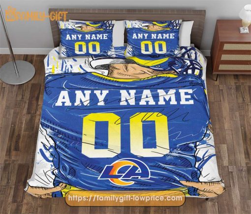 Los Angeles Rams Jersey NFL Bedding Sets, LA Rams Gifts, Cute Bed Sets Custom Name Number