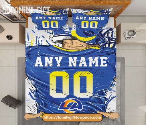 Los Angeles Rams Jersey NFL Bedding Sets, LA Rams Gifts, Cute Bed Sets Custom Name Number