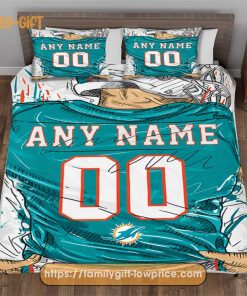 Personalised Football Gift Cute Bed Sets Miami Dolphins Jersey NFL Football Bedding Set for Fan
