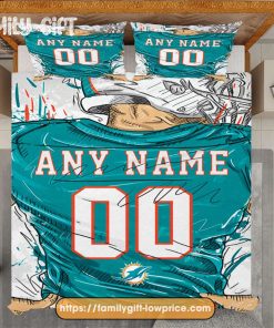 Personalised Football Gift Cute Bed Sets Miami Dolphins Jersey NFL Football Bedding Set for Fan