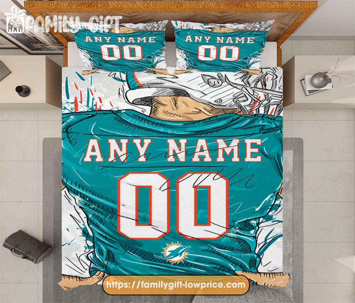 MIAMI DOLPHINS BEDDING SET TWIN NFL FOOTBALL BED PILLOW JERSEY SUPERBOWL HD  TV