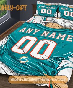 Miami Dolphins Jerseys NFL Bedding Sets, Miami Dolphins Gifts, Cute Bed Sets Custom Name Number