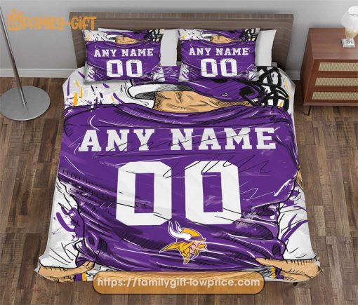 Minnesota Vikings Jerseys NFL Bedding Sets, Minnesota Vikings Gifts, Cute Bed Sets Custom Name Number