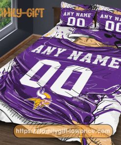 Minnesota Vikings Jerseys NFL Bedding Sets, Minnesota Vikings Gifts, Cute Bed Sets Custom Name Number