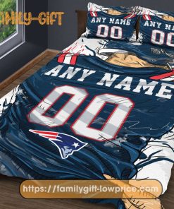 New England Patriots Jersey NFL Bedding Sets, Patriots Gifts, Cute Bed Sets Custom Name Number