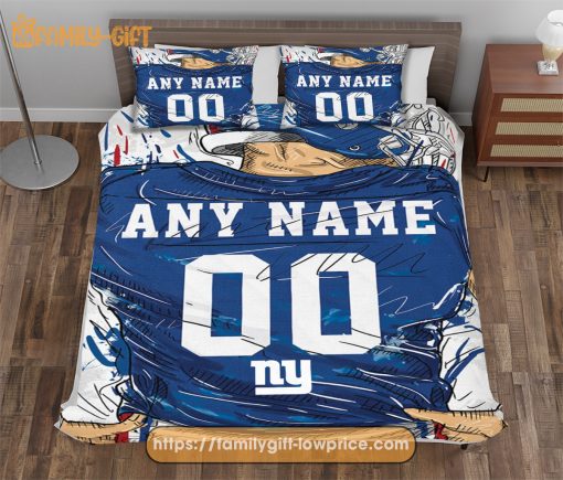 New York Giants Jersey NFL Bedding Sets, NY Giants Gifts, Cute Bed Sets Custom Name Number