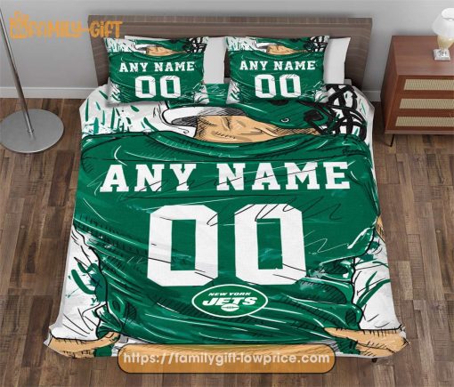 New York Jets Jersey NFL Bedding Sets, Jets Gifts, Cute Bed Sets Custom Name Number