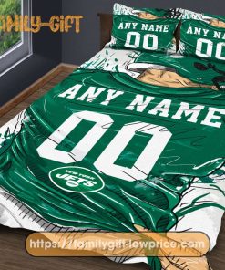 New York Jets Jersey NFL Bedding Sets, Jets Gifts, Cute Bed Sets Custom Name Number