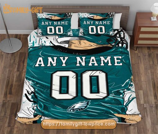 Philadelphia Eagles Jersey NFL Bedding Sets, Philadelphia Eagles Gifts, Cute Bed Sets Custom Name Number