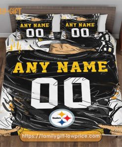 Personalised Football Gift Cute Bed Sets Pittsburgh Steelers Jersey NFL Football Bedding Set for Fan