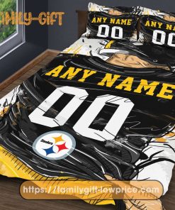 Pittsburgh Steelers Jersey NFL Bedding Sets, Pittsburgh Steelers Gifts, Cute Bed Sets Custom Name Number