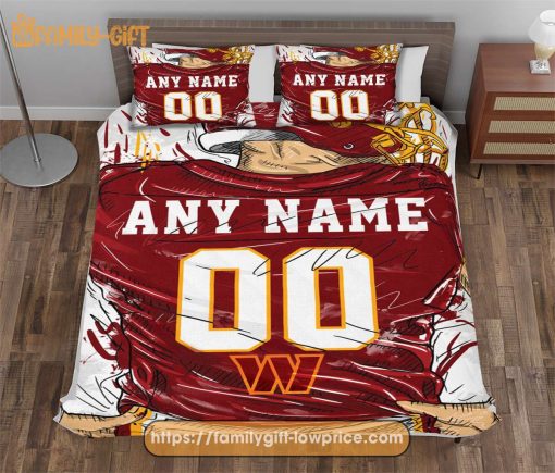 Washington Commanders Jersey NFL Bedding Sets, Washington Redskins Gifts, Cute Bed Sets Custom Name Number
