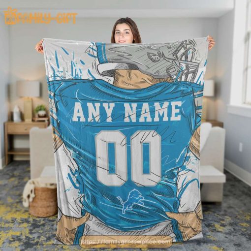 Cute Blanket Detroit Lions Blanket – Personalized Blankets with Names – Custom NFL Jersey