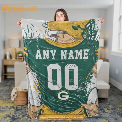 Custom Green Bay Packers Blanket – Personalized NFL Jersey Blanket with Name & Number