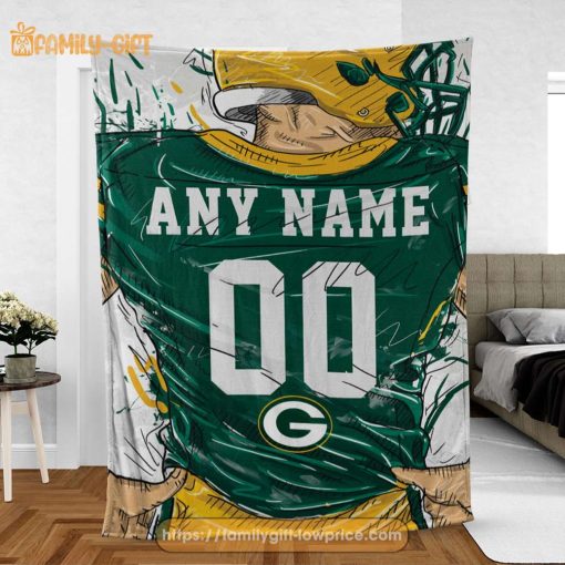 Custom Green Bay Packers Blanket – Personalized NFL Jersey Blanket with Name & Number