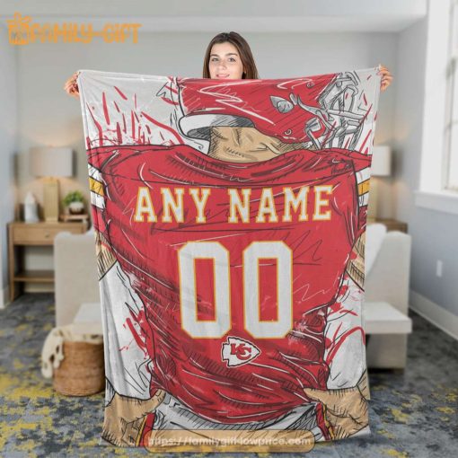 Personalized Kansas City Chiefs Blanket – Custom NFL Jersey Design with Any Name & Number