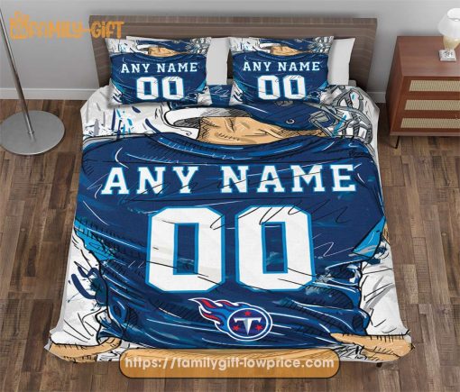 Tennessee Titans Jersey NFL Bedding Sets, Tennessee Titans Gifts, Cute Bed Sets Custom Name Number