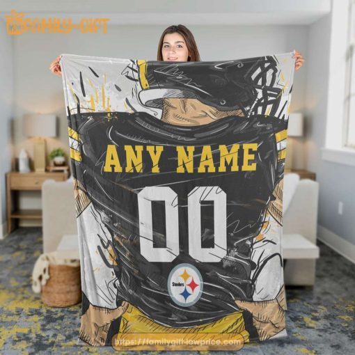 Cute Blanket Pittsburgh Steelers Blanket – Personalized Blankets with Names – Custom NFL Jersey