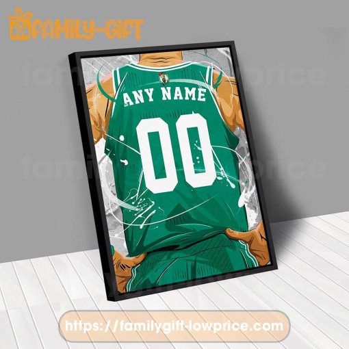 Personalize Your Boston Celtics Jersey NBA Poster with Custom Name and Number – Premium Poster for Room