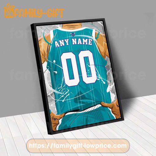Personalize Your Charlotte Hornets Jersey NBA Poster with Custom Name and Number – Premium Poster for Room