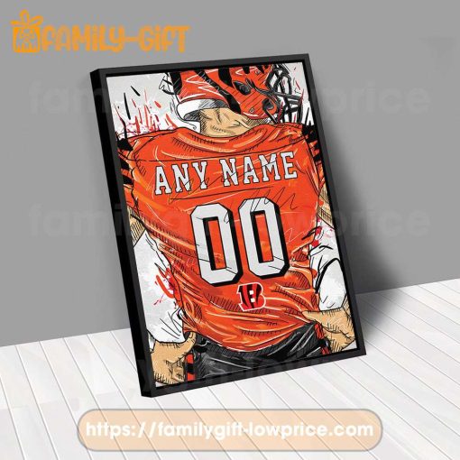 Personalize Your Cincinnati Bengals Jersey NFL Poster with Custom Name and Number – Premium Poster for Room