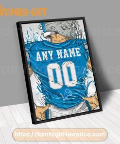 Personalize Your Detroit Lions Jersey NFL Poster with Custom Name and Number - Premium Poster for Room