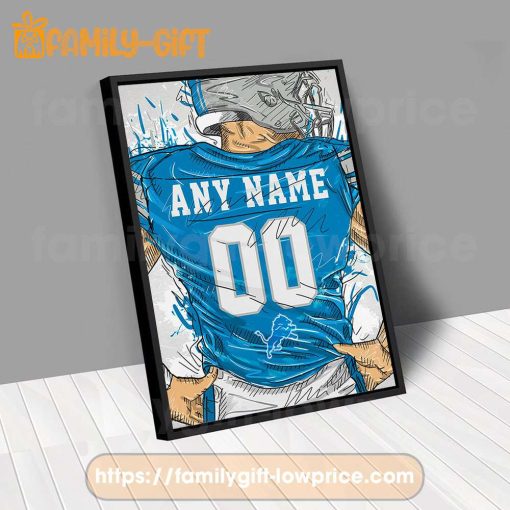 Personalize Your Detroit Lions Jersey NFL Poster with Custom Name and Number – Premium Poster for Room