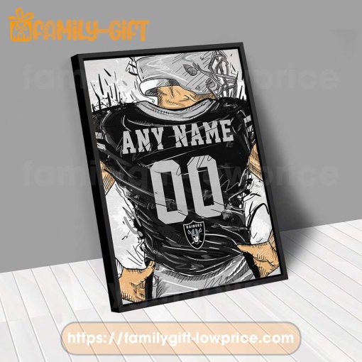 Personalize Your Las Vegas Raiders Jersey NFL Poster with Custom Name and Number – Premium Poster for Room