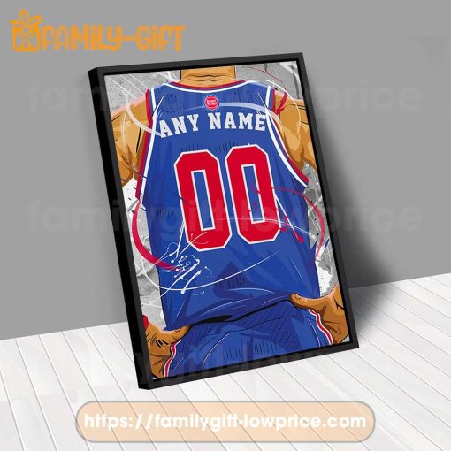 Personalize Your Detroit Pistons Jersey NBA Poster with Custom Name and Number – Premium Poster for Room