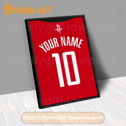 Personalize Your Houston Rockets Jersey NBA Poster with Custom Name and Number – Premium Poster for Room